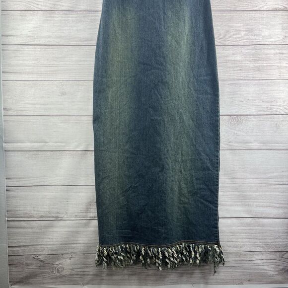 Raw Hem Maxi Denim Shirt Dress‎ Size S Sleeveless V-Neck Retro 90’ Y2K - Picture 2 of 10